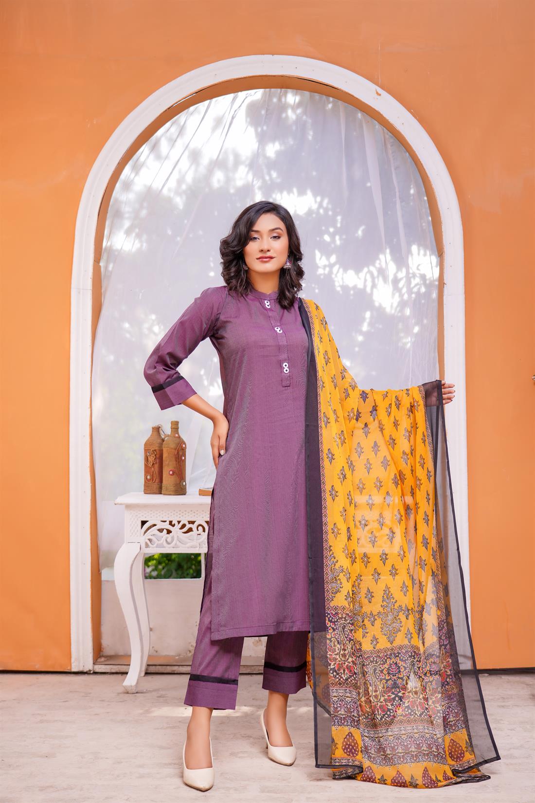 Plum Digital Print Chiffon Ladies Readymade