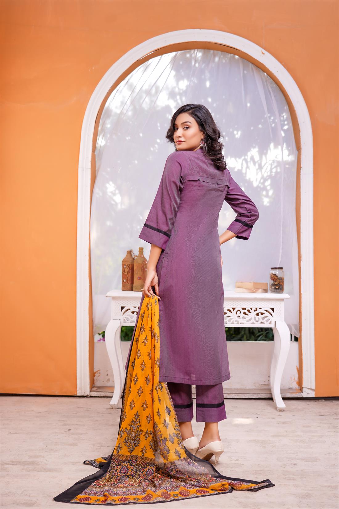 Plum Digital Print Chiffon Ladies Readymade