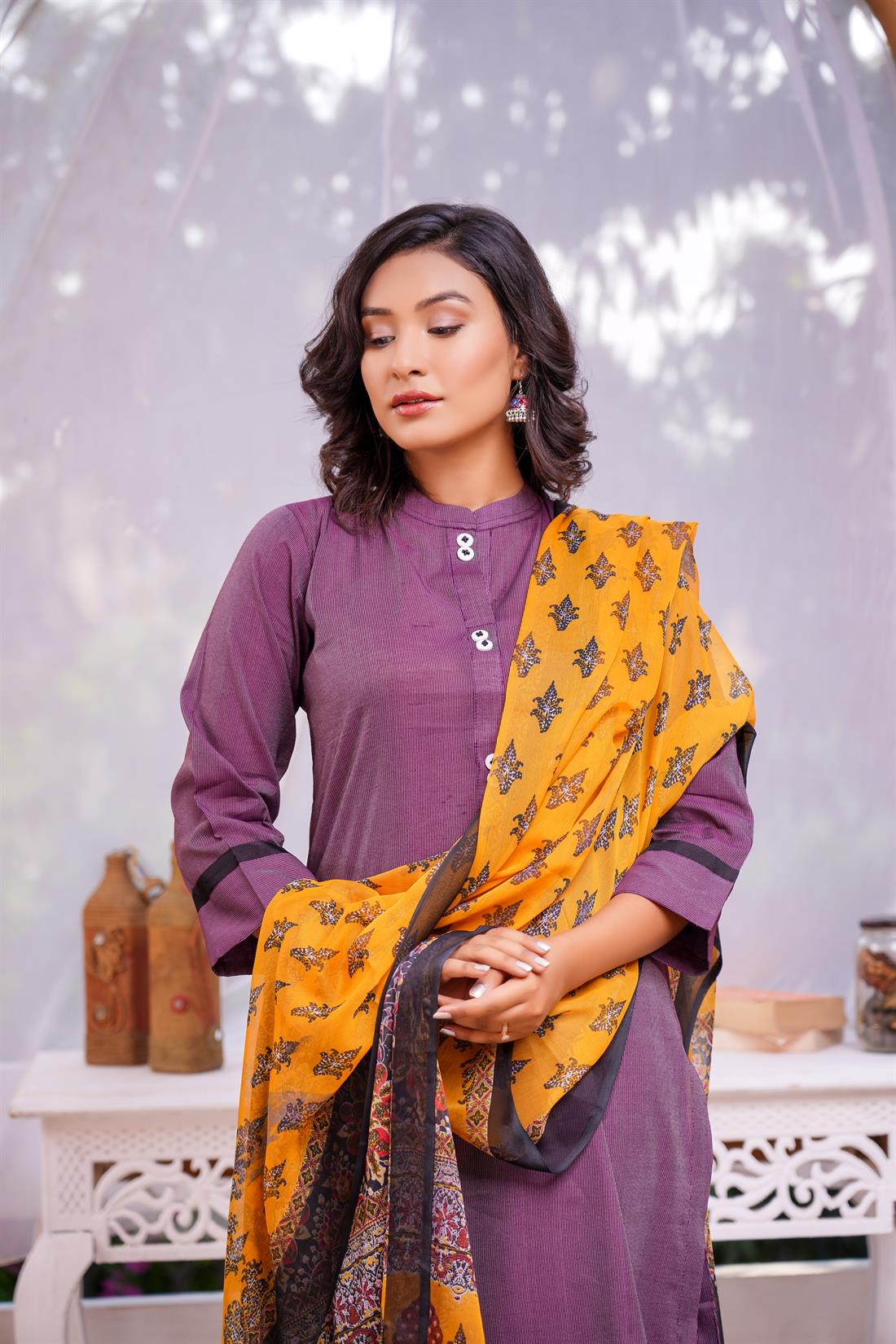 Plum Digital Print Chiffon Ladies Readymade
