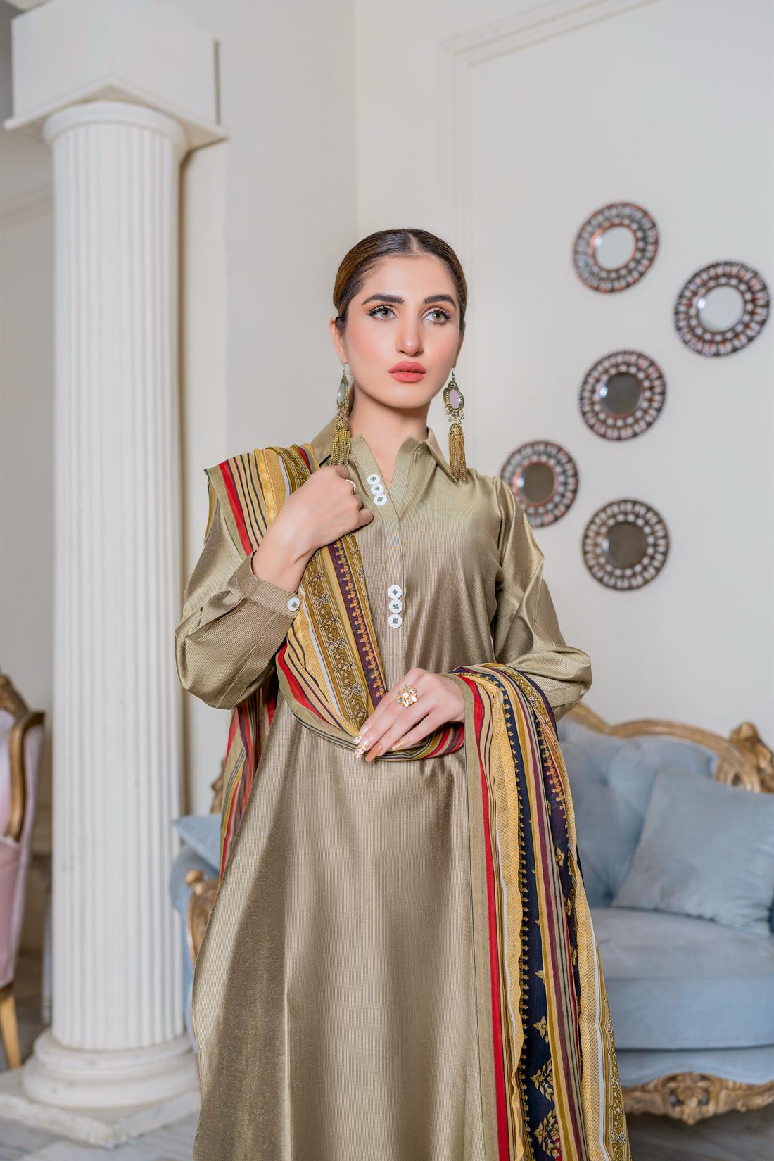 Olive Digital Print Chiffon Ladies Readymade