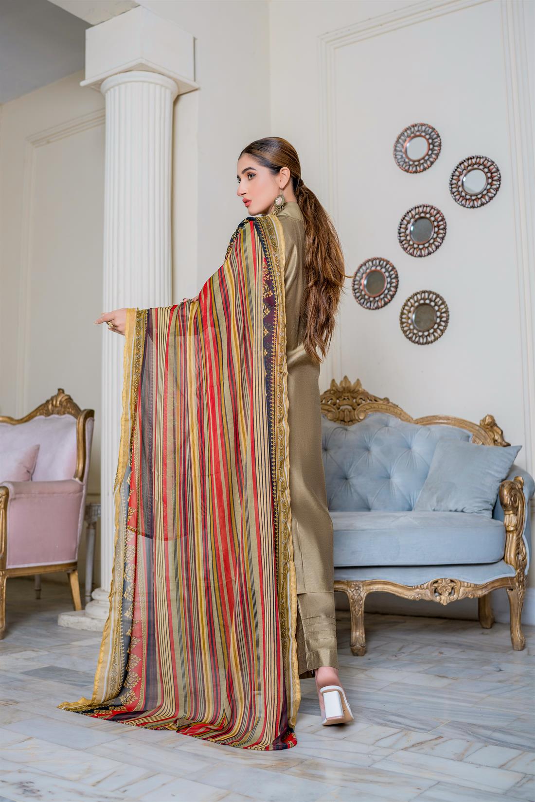 Olive Digital Print Chiffon Ladies Readymade