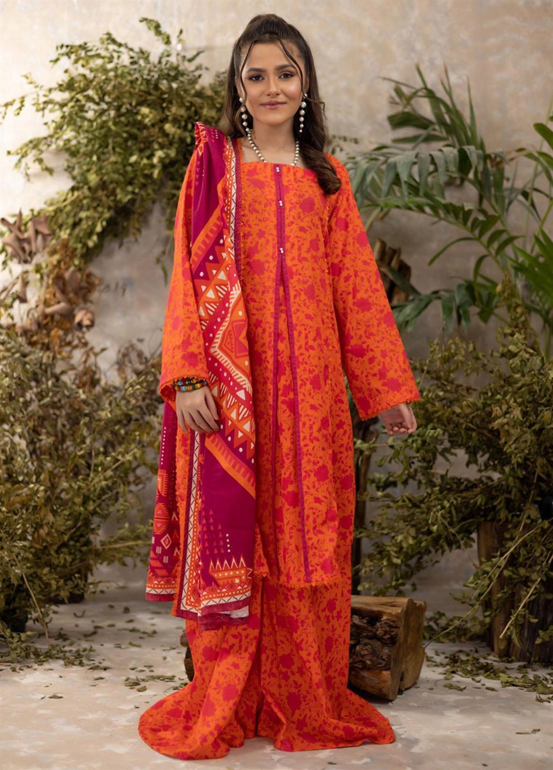 Orange Beaded Khaddar Ladies Readymade