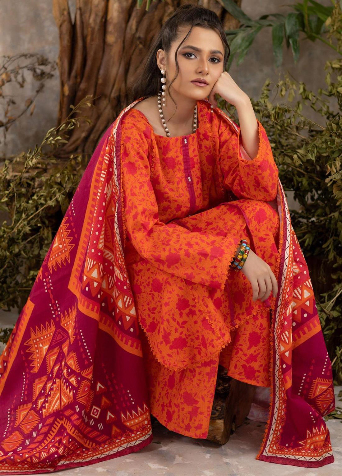 Orange Beaded Khaddar Ladies Readymade