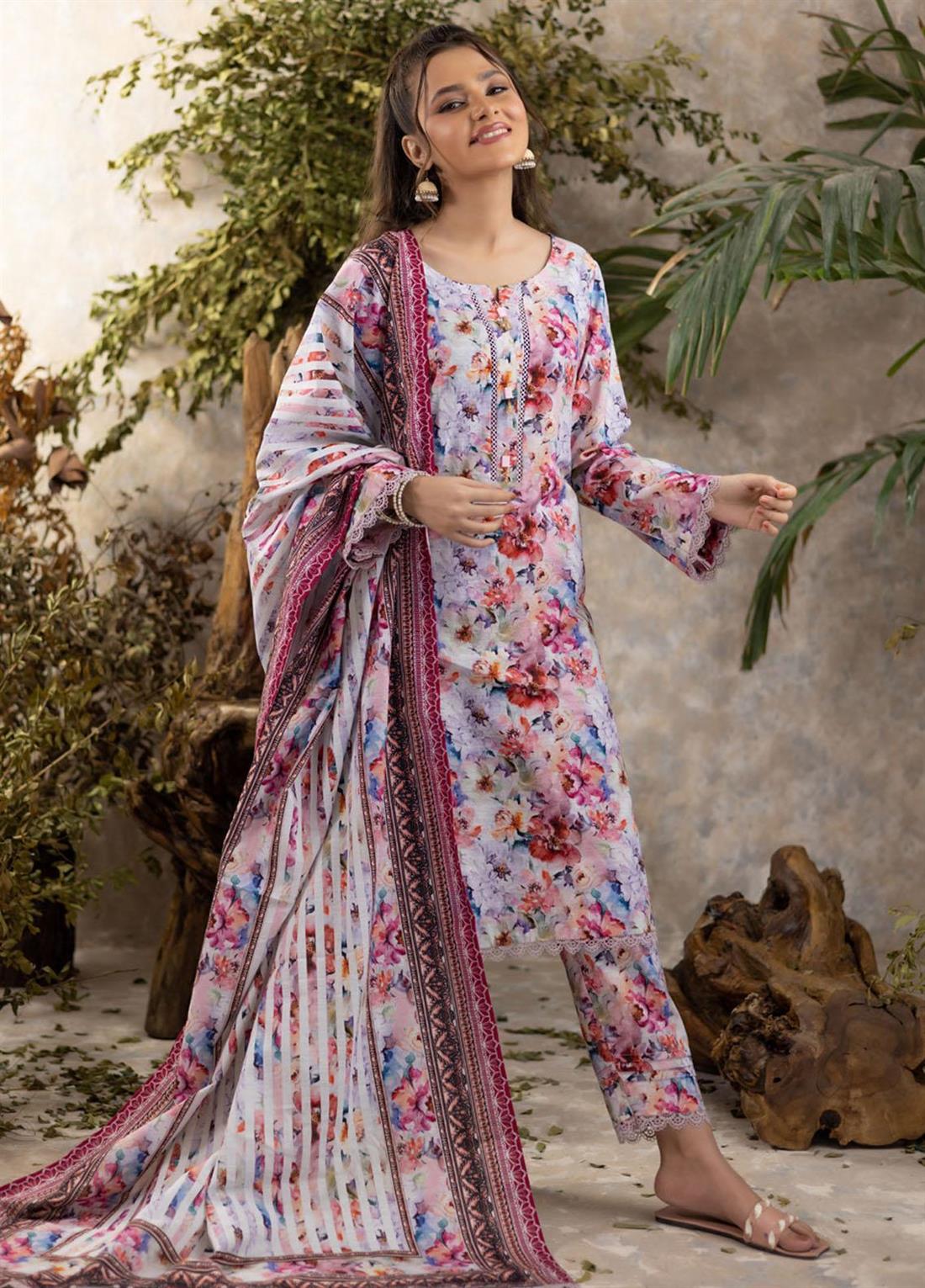Pink & Multicolour Beaded Khaddar Ladies Readymade