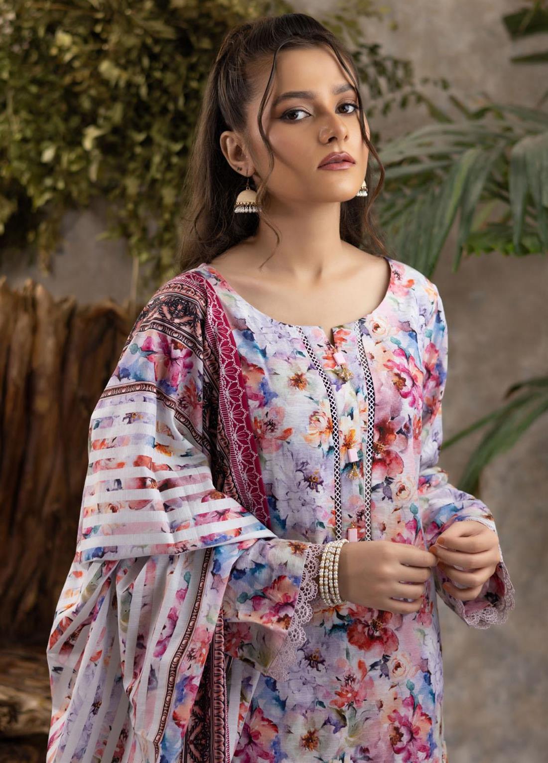 Pink & Multicolour Beaded Khaddar Ladies Readymade