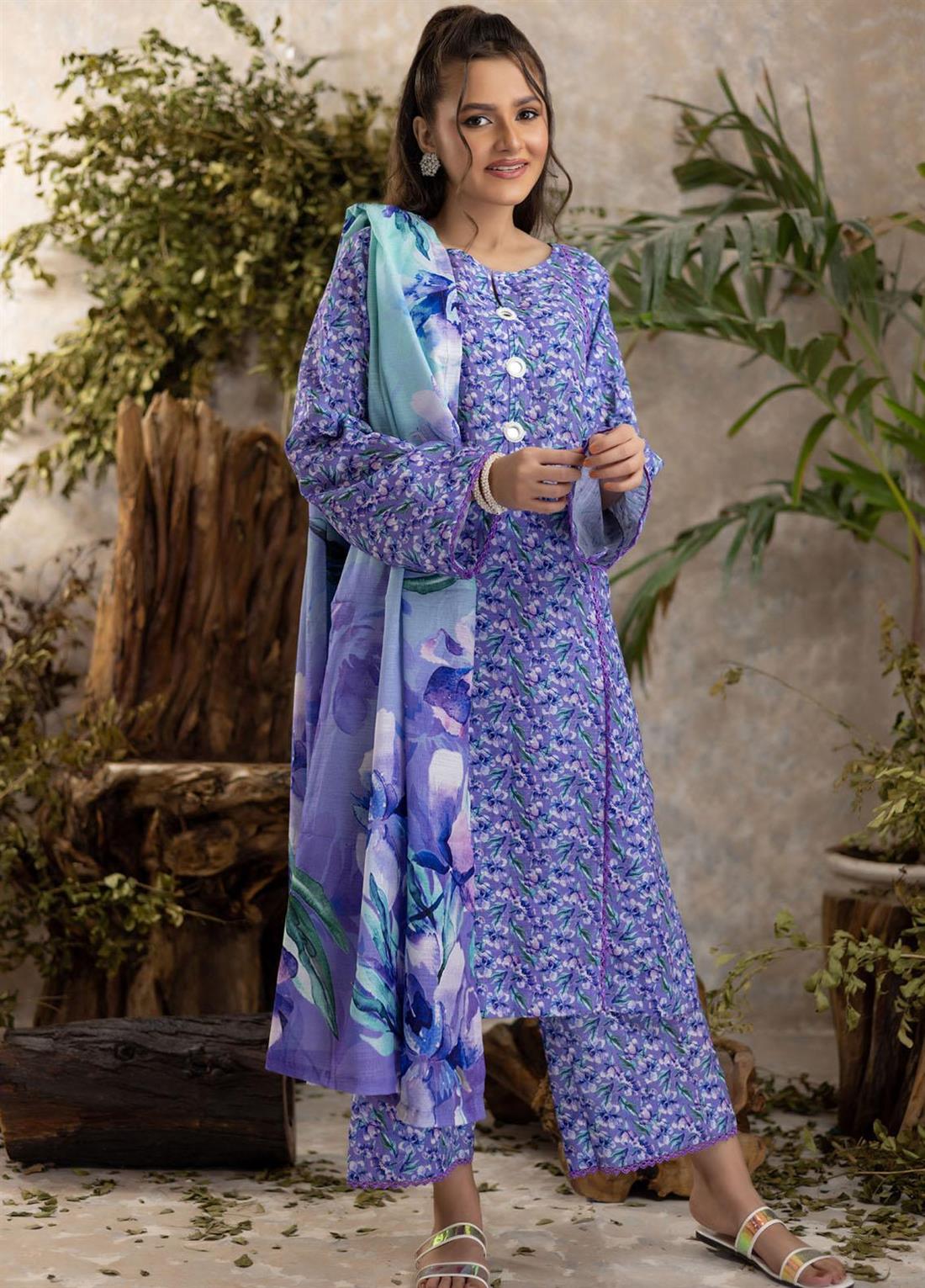 Lavendar Beaded Khaddar Ladies Readymade