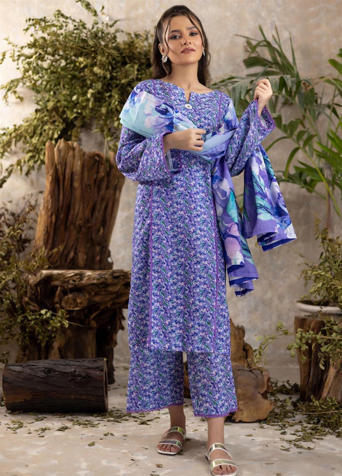 Lavendar Beaded Khaddar Ladies Readymade