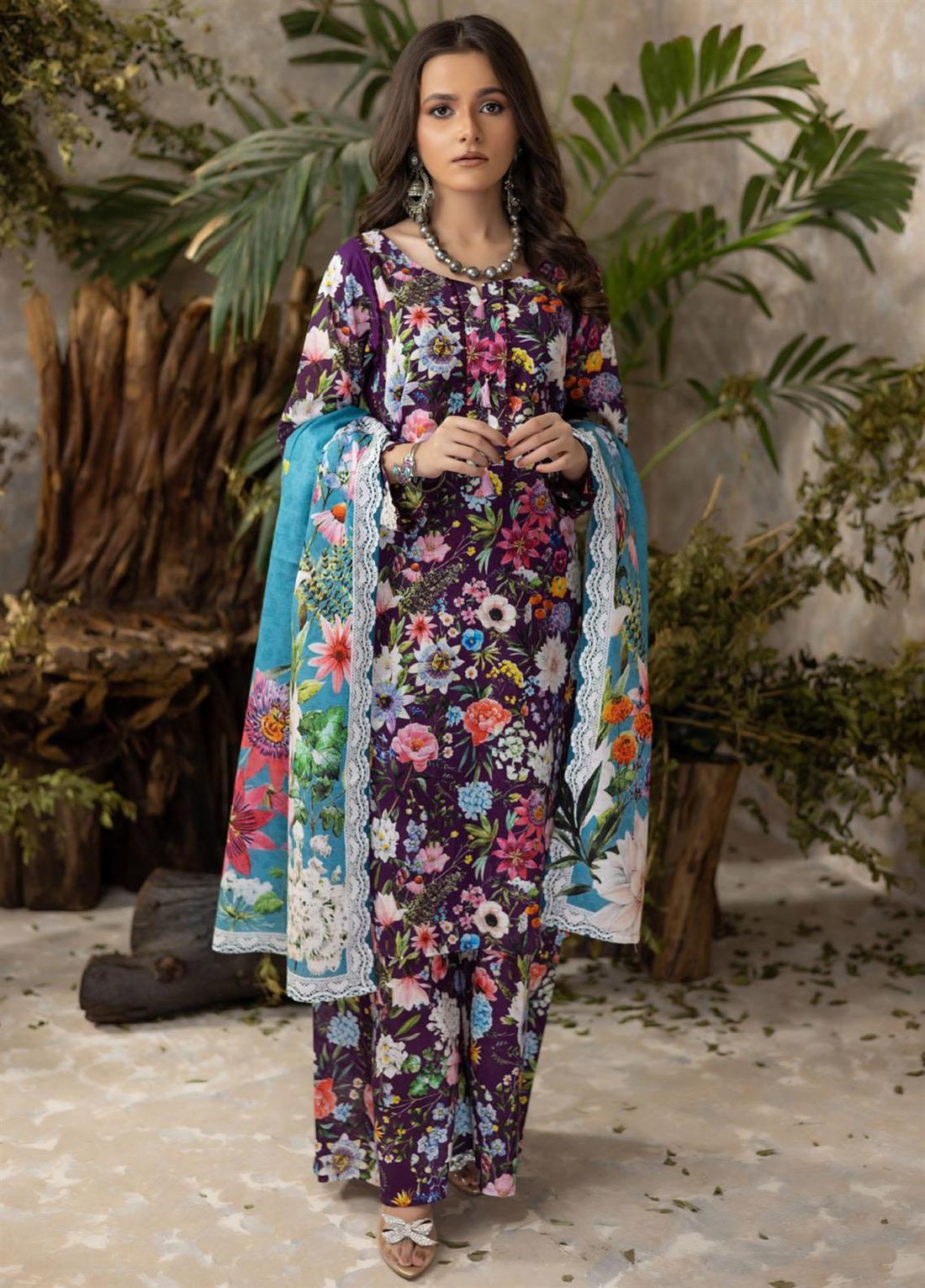 Purple Beaded Khaddar Ladies Readymade