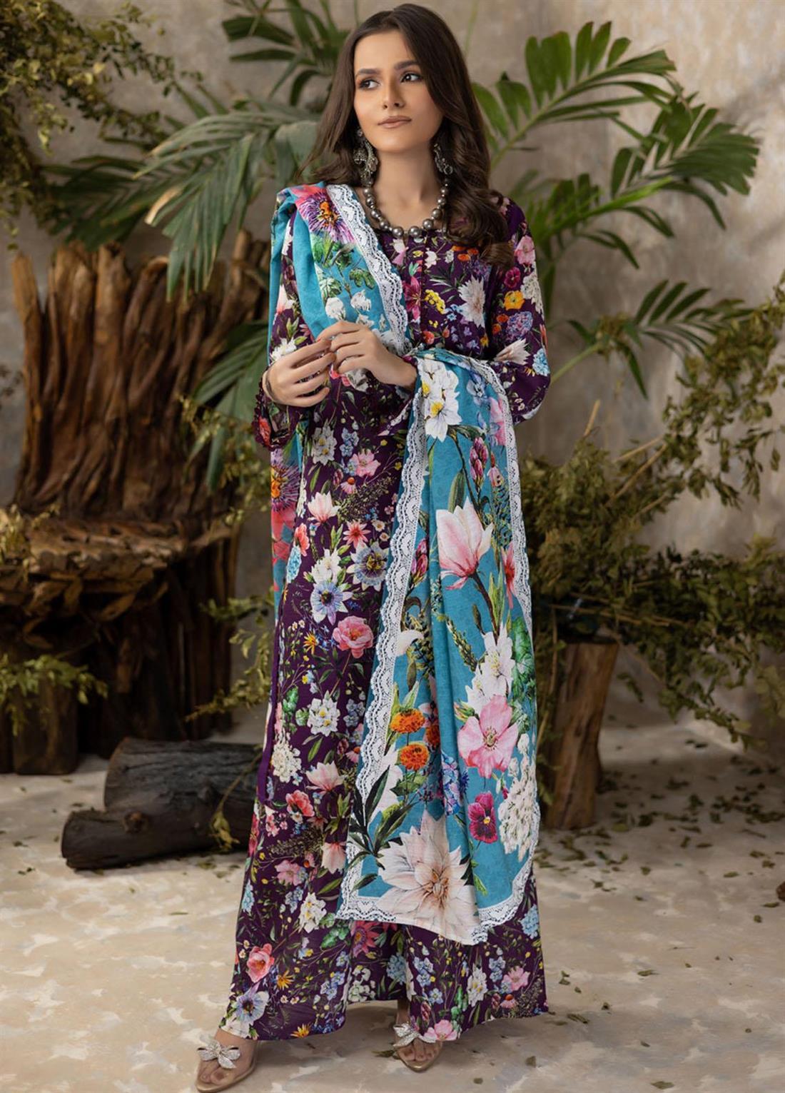 Purple Beaded Khaddar Ladies Readymade