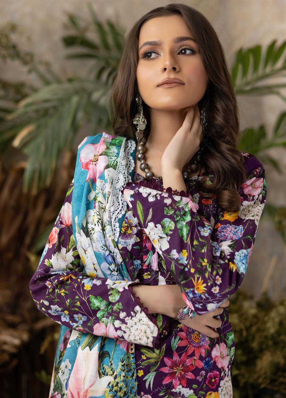Purple Beaded Khaddar Ladies Readymade