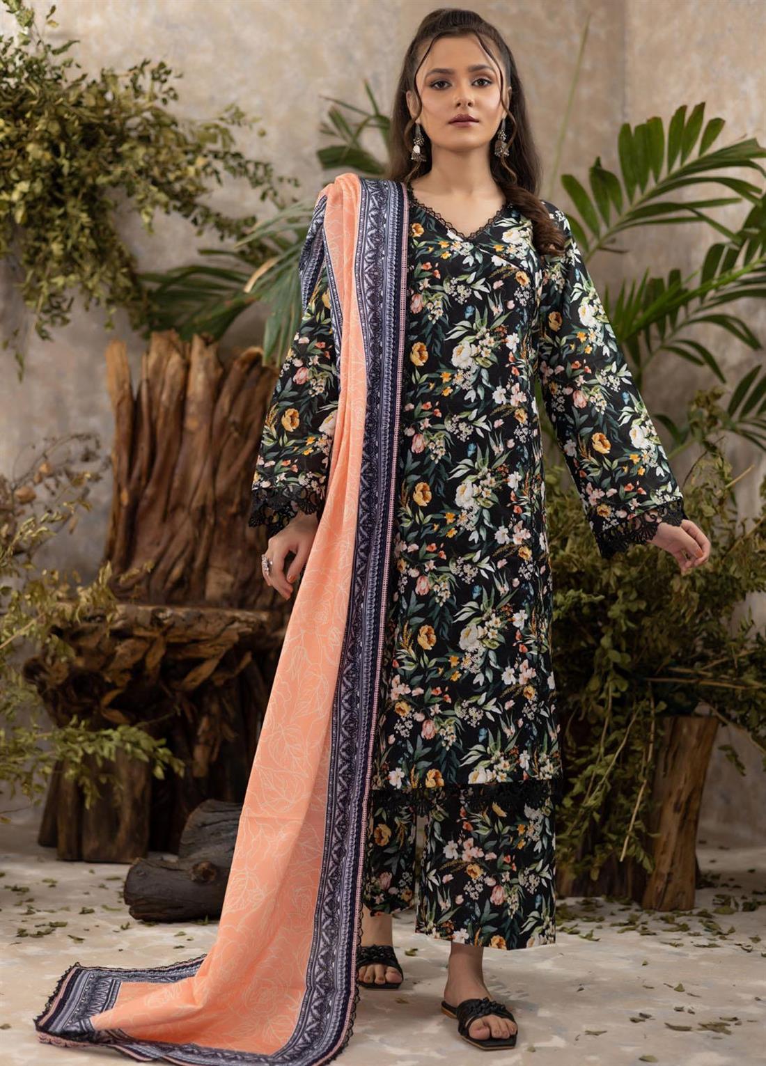 Black Beaded Khaddar Ladies Readymade
