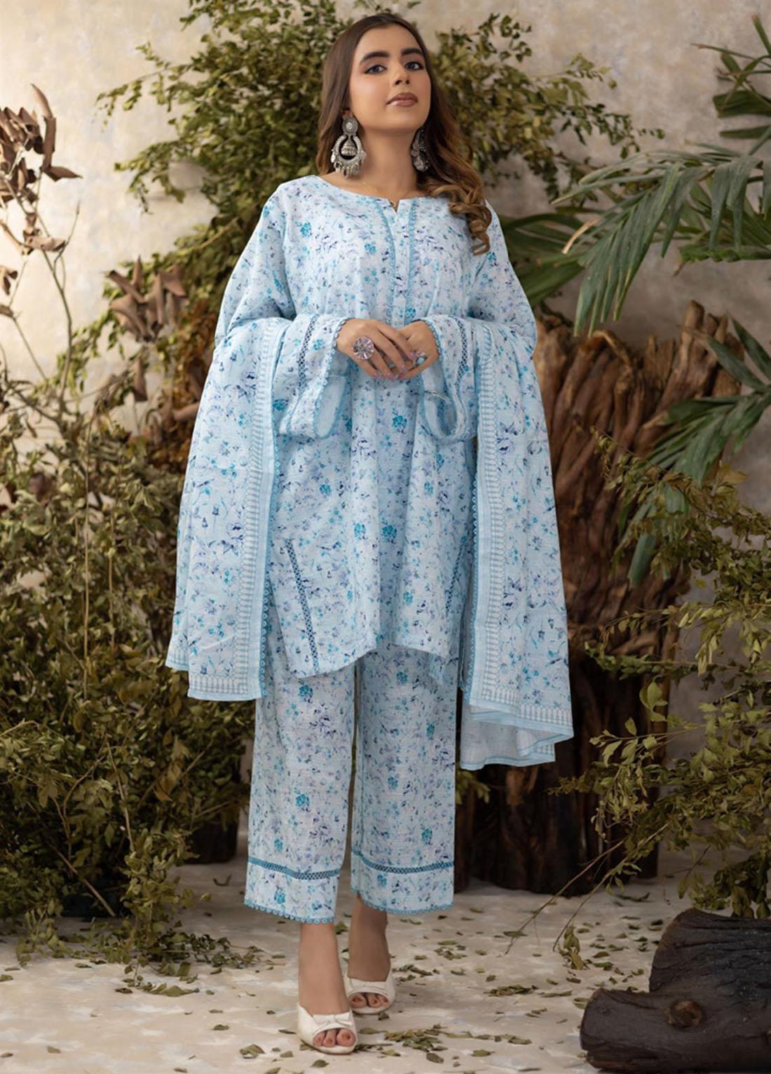 Sky Blue Beaded Khaddar Ladies Readymade