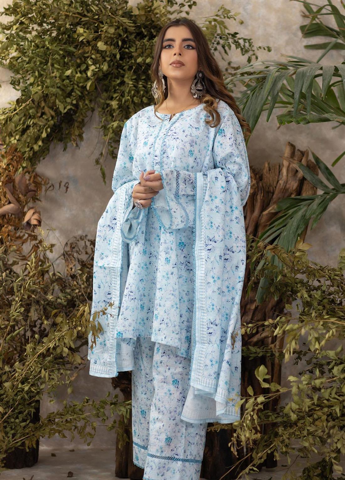 Sky Blue Beaded Khaddar Ladies Readymade