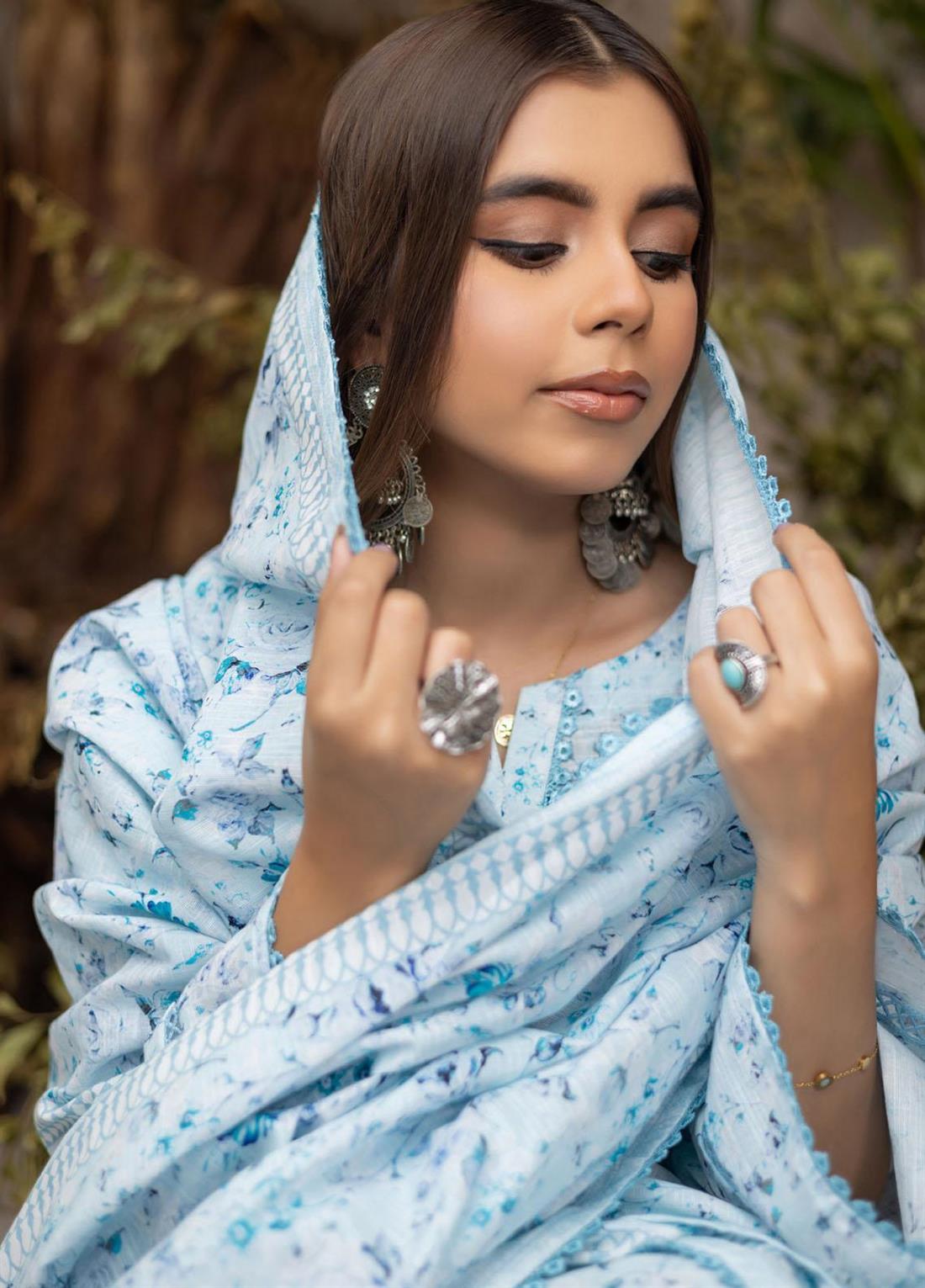 Sky Blue Beaded Khaddar Ladies Readymade