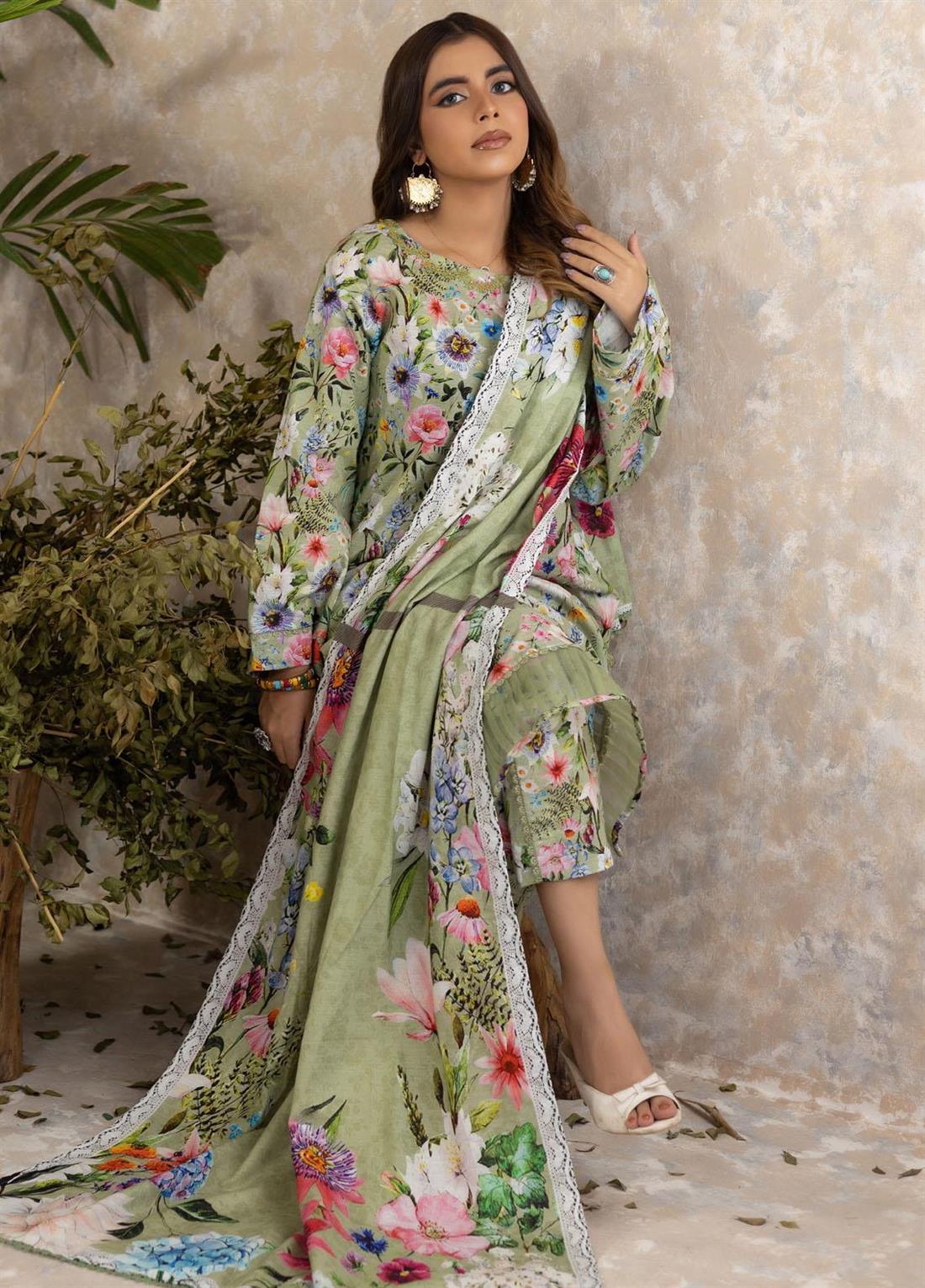 Mint Beaded Khaddar Ladies Readymade