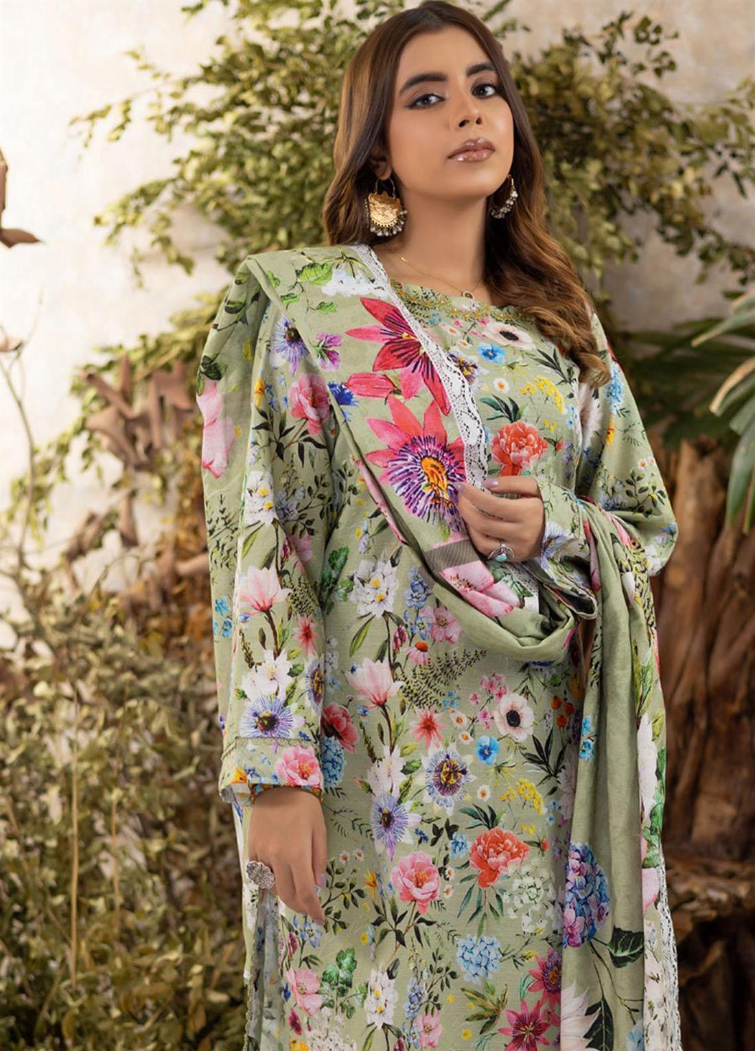 Mint Beaded Khaddar Ladies Readymade