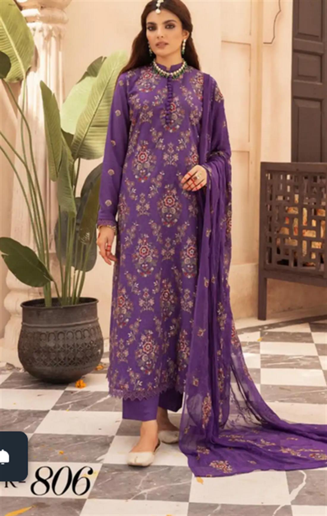 Purple Embroidered Chiffon Ladies Readymade