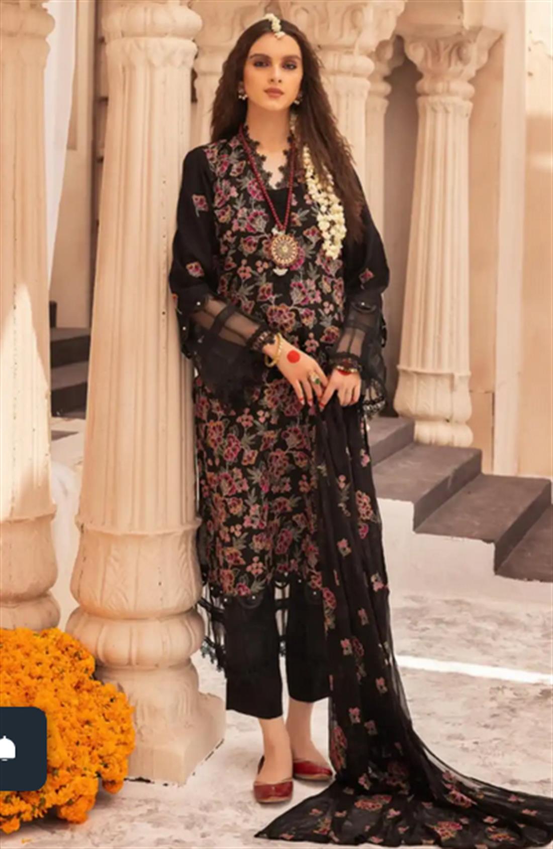 Black Embroidered Chiffon Ladies Readymade