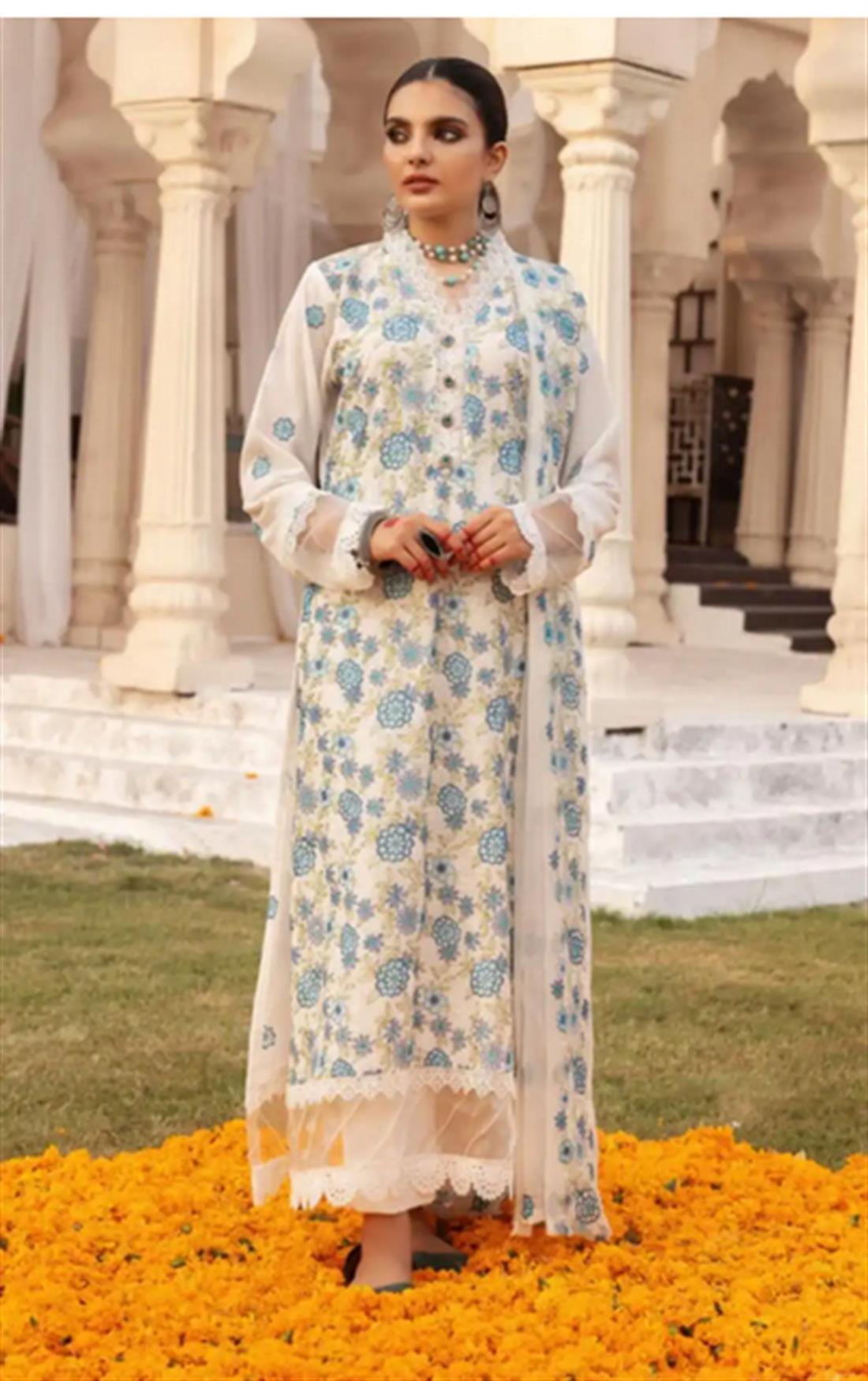 White Embroidered Chiffon Ladies Readymade