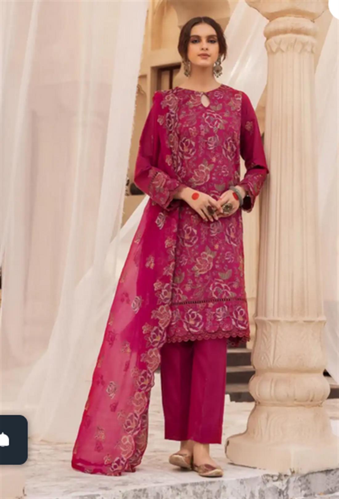 Magenta Pink Embroidered Chiffon Ladies Readymade