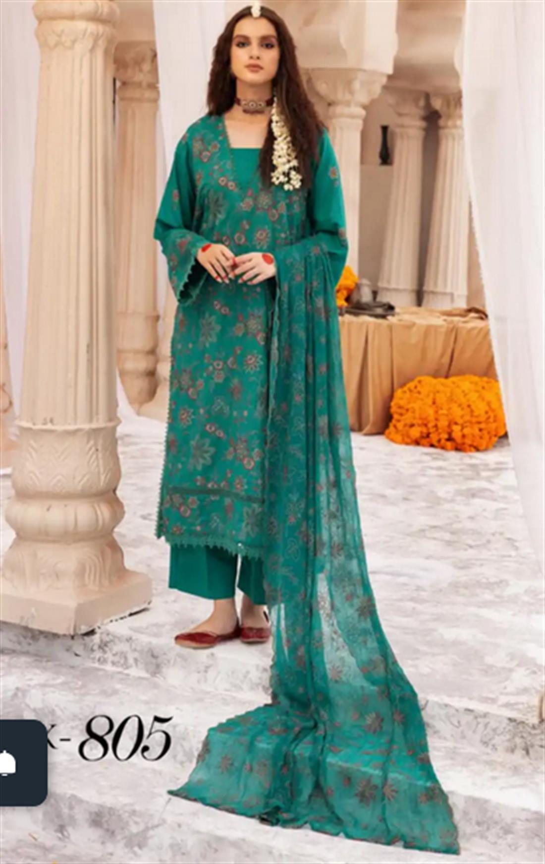 Green Embroidered Chiffon Ladies Readymade