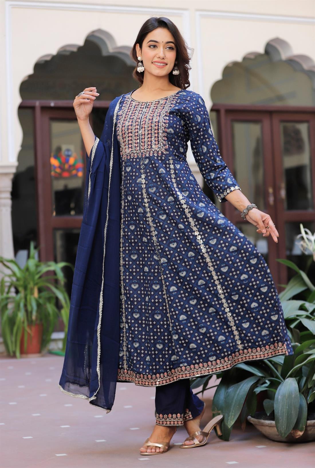 Navy & Multicolour Ladies Readymade