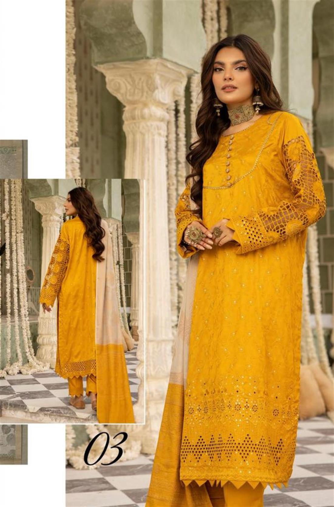 Mustard Embroidered Velvet Ladies Readymade