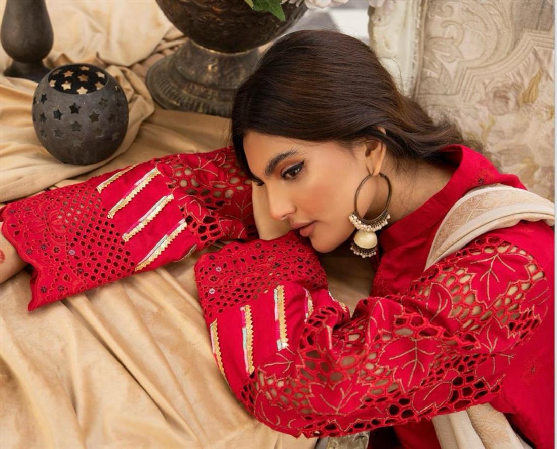 Reddish Pink Embroidered Velvet Ladies Readymade