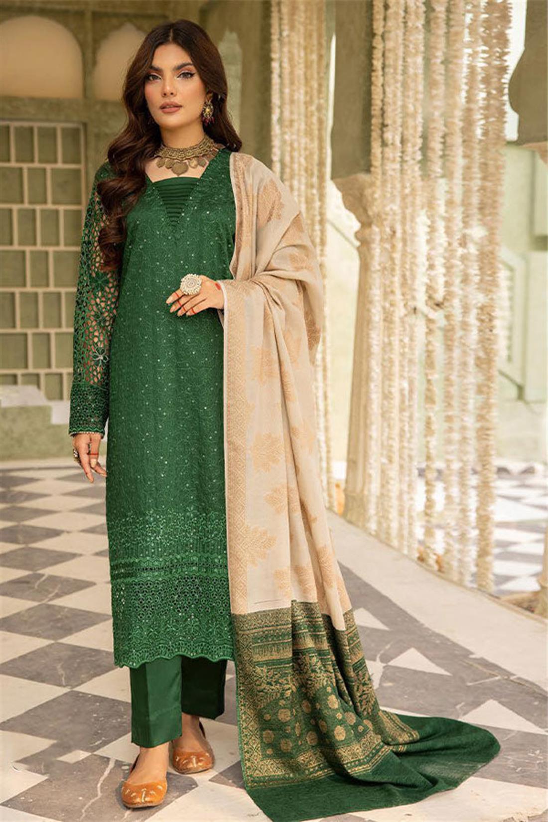 Green Embroidered Velvet Ladies Readymade