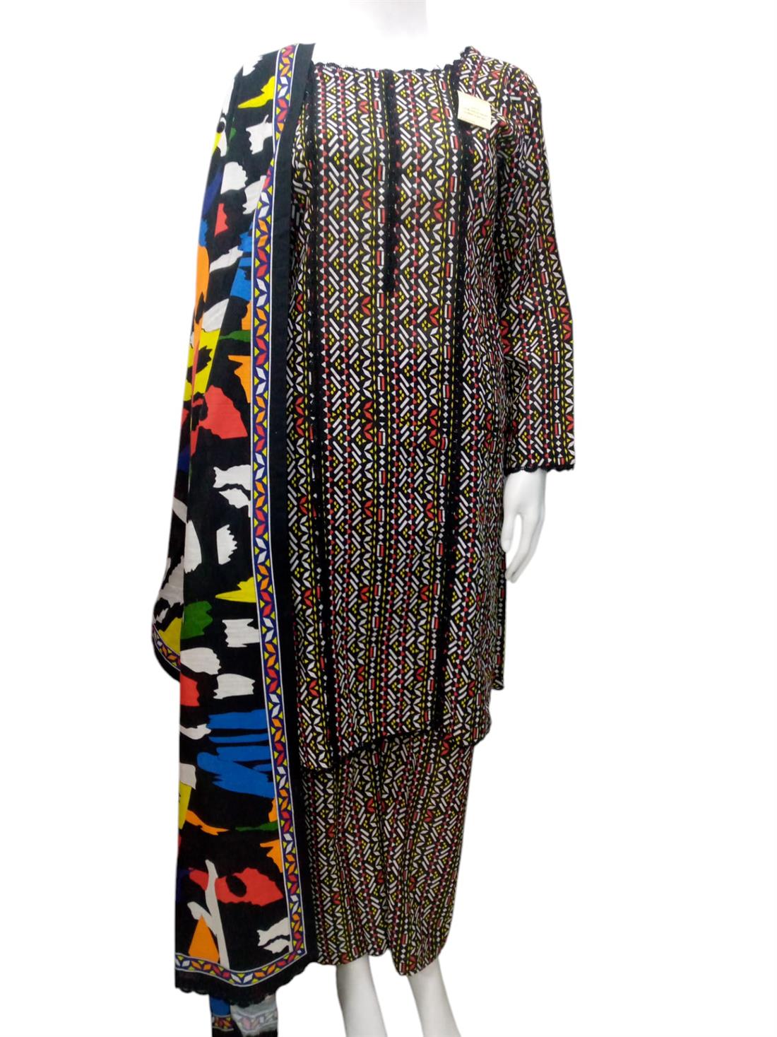 Black & Multicolour Embroidered Karandi Ladies Readymade