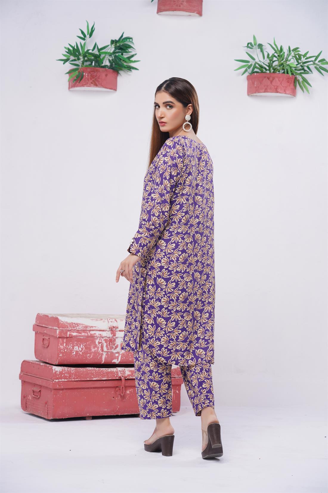 Royal Blue & Multicolour Digital Print Winter Collection: Linen Two-piece