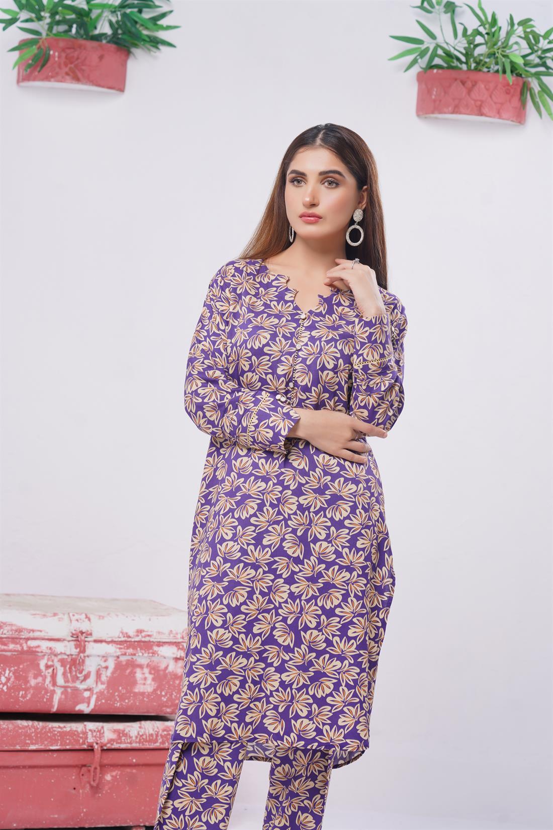 Royal Blue & Multicolour Digital Print Winter Collection: Linen Two-piece