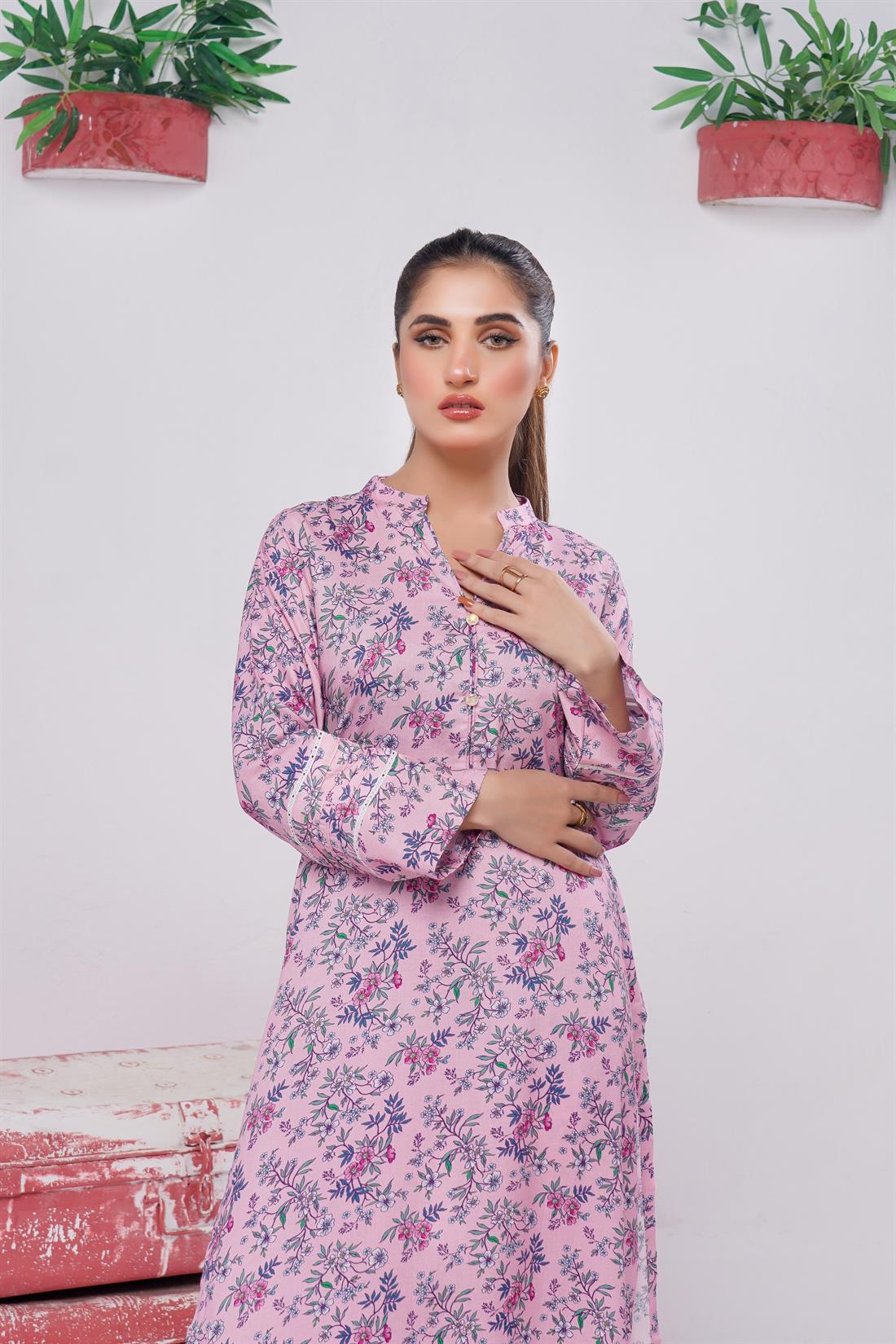 Pink & Multicolour Digital Print Winter Collection:linen Two Piece