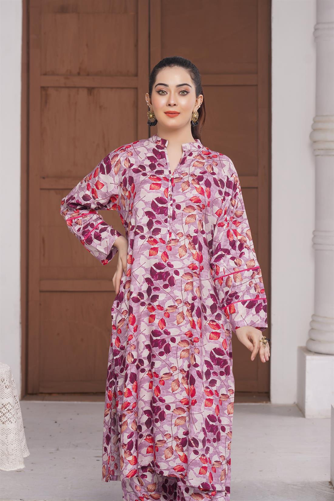 Lilac Digital Print Linen Ladies Readymade