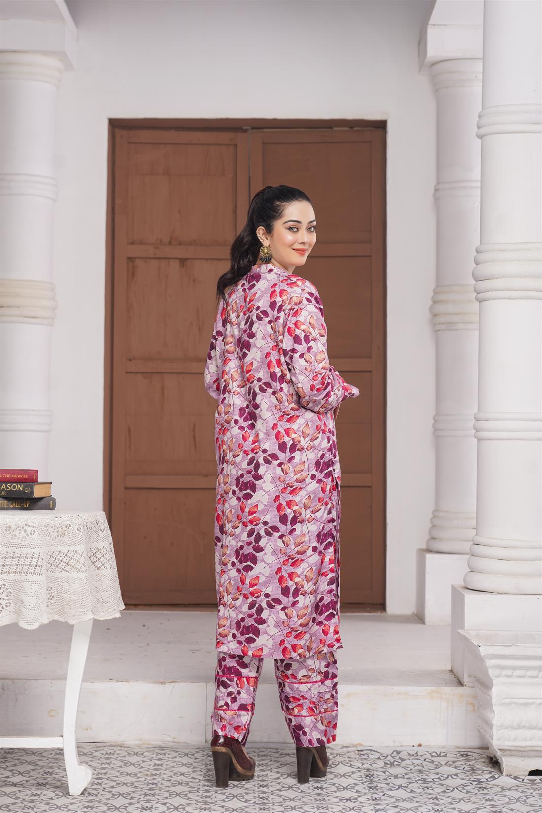 Lilac Digital Print Linen Ladies Readymade