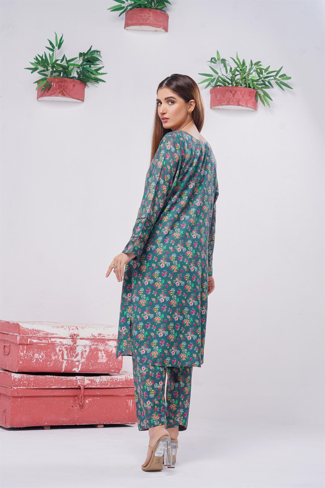 Green Digital Print Linen Ladies Readymade