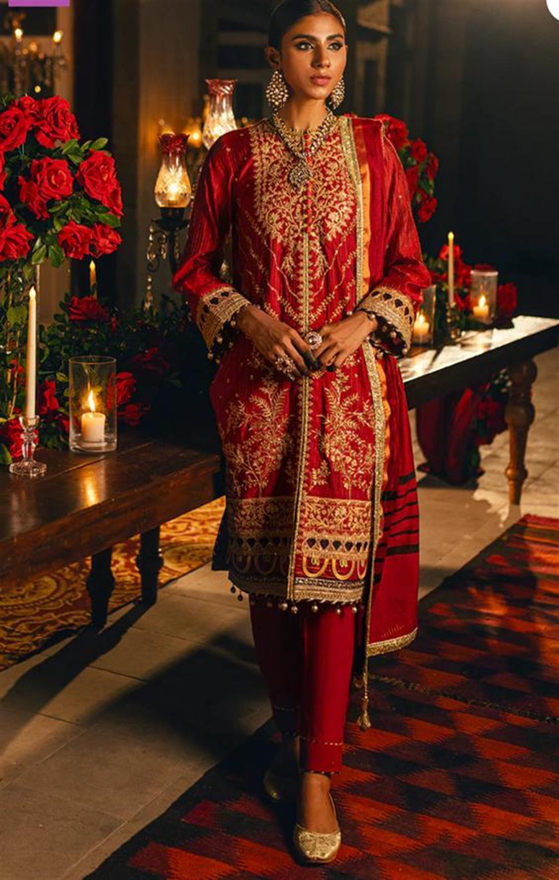 Red Sequinned Organza Ladies Readymade