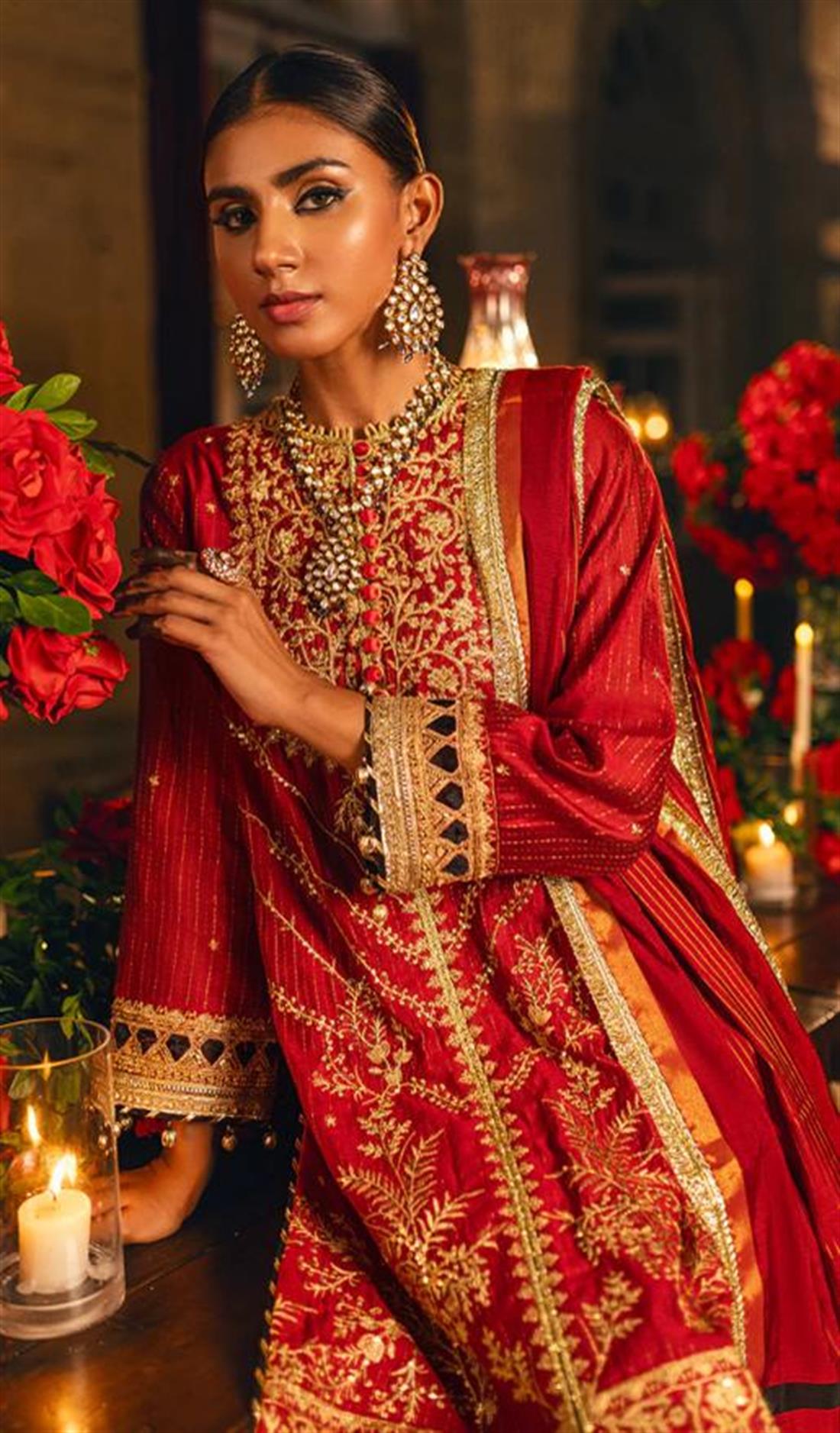 Red Sequinned Organza Ladies Readymade