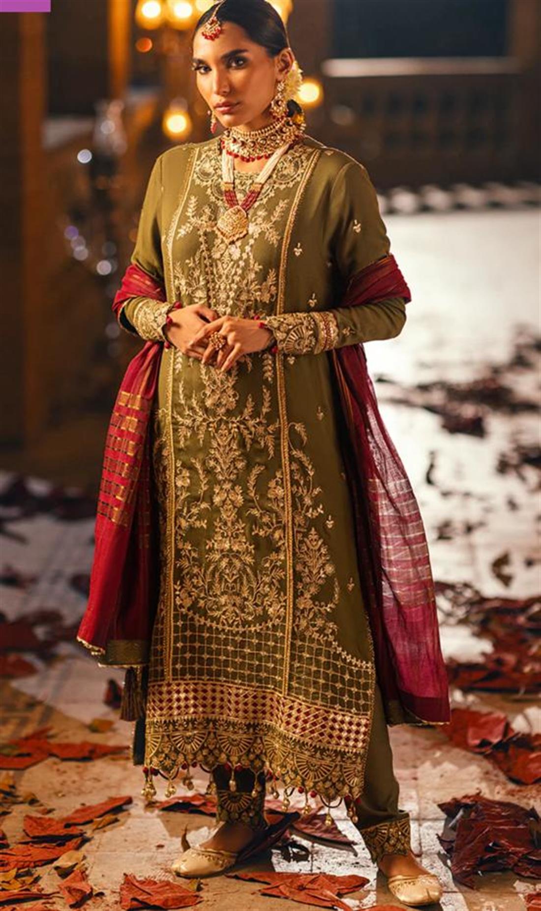 Mehndi Green Sequinned Chiffon Ladies Readymade