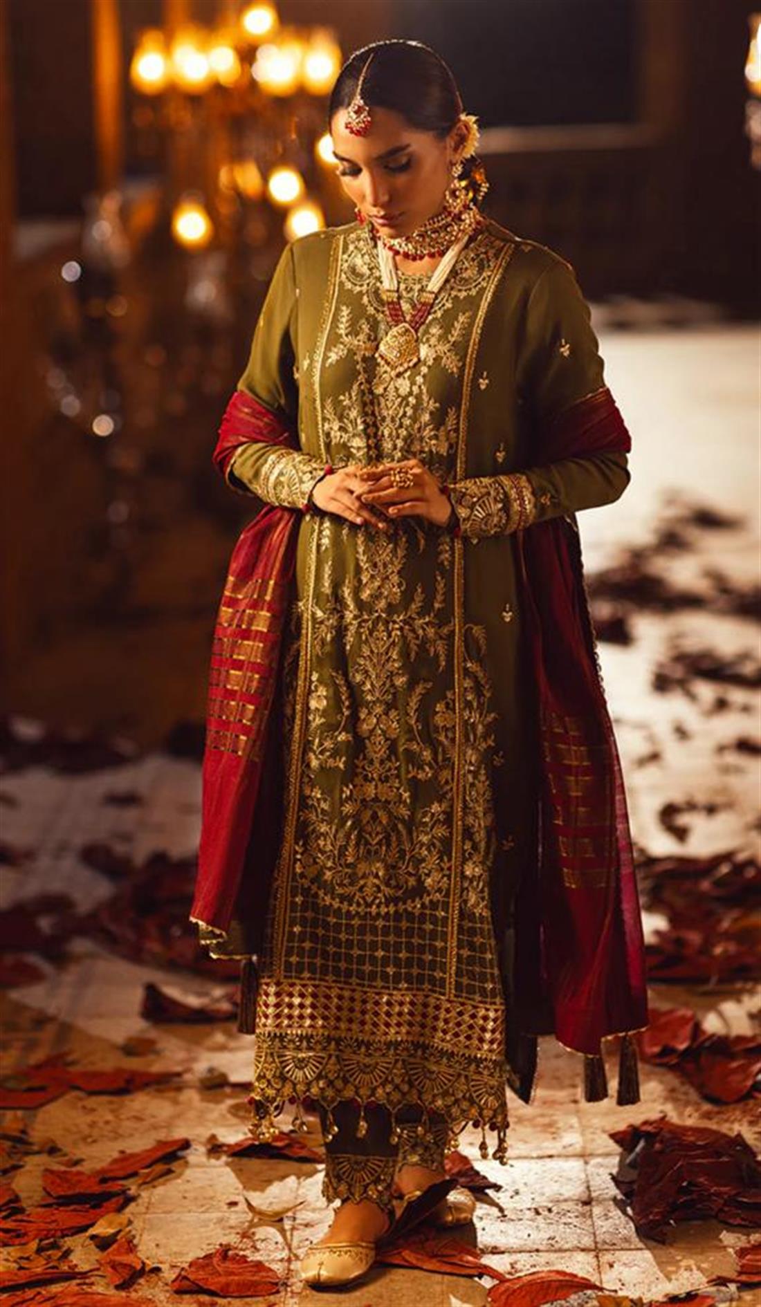 Mehndi Green Sequinned Chiffon Ladies Readymade