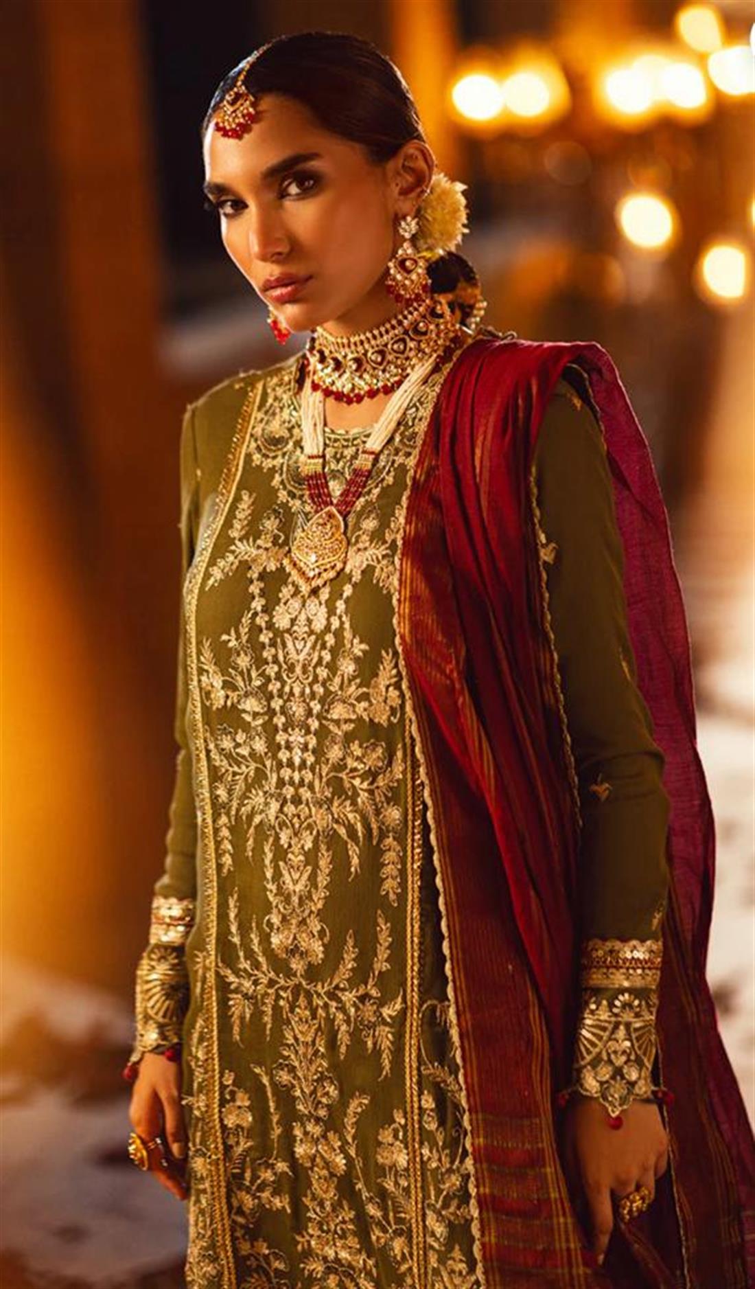 Mehndi Green Sequinned Chiffon Ladies Readymade