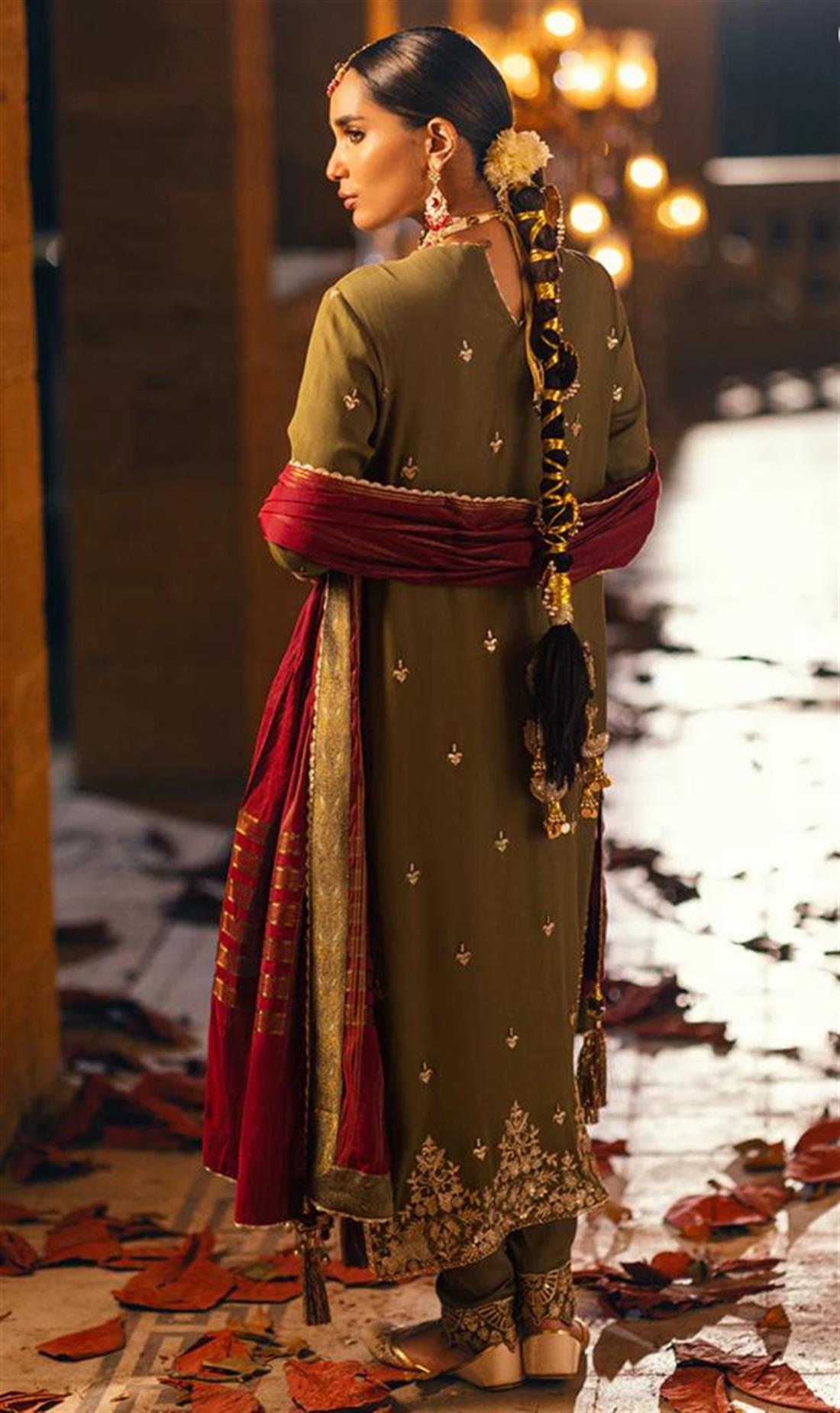 Mehndi Green Sequinned Chiffon Ladies Readymade