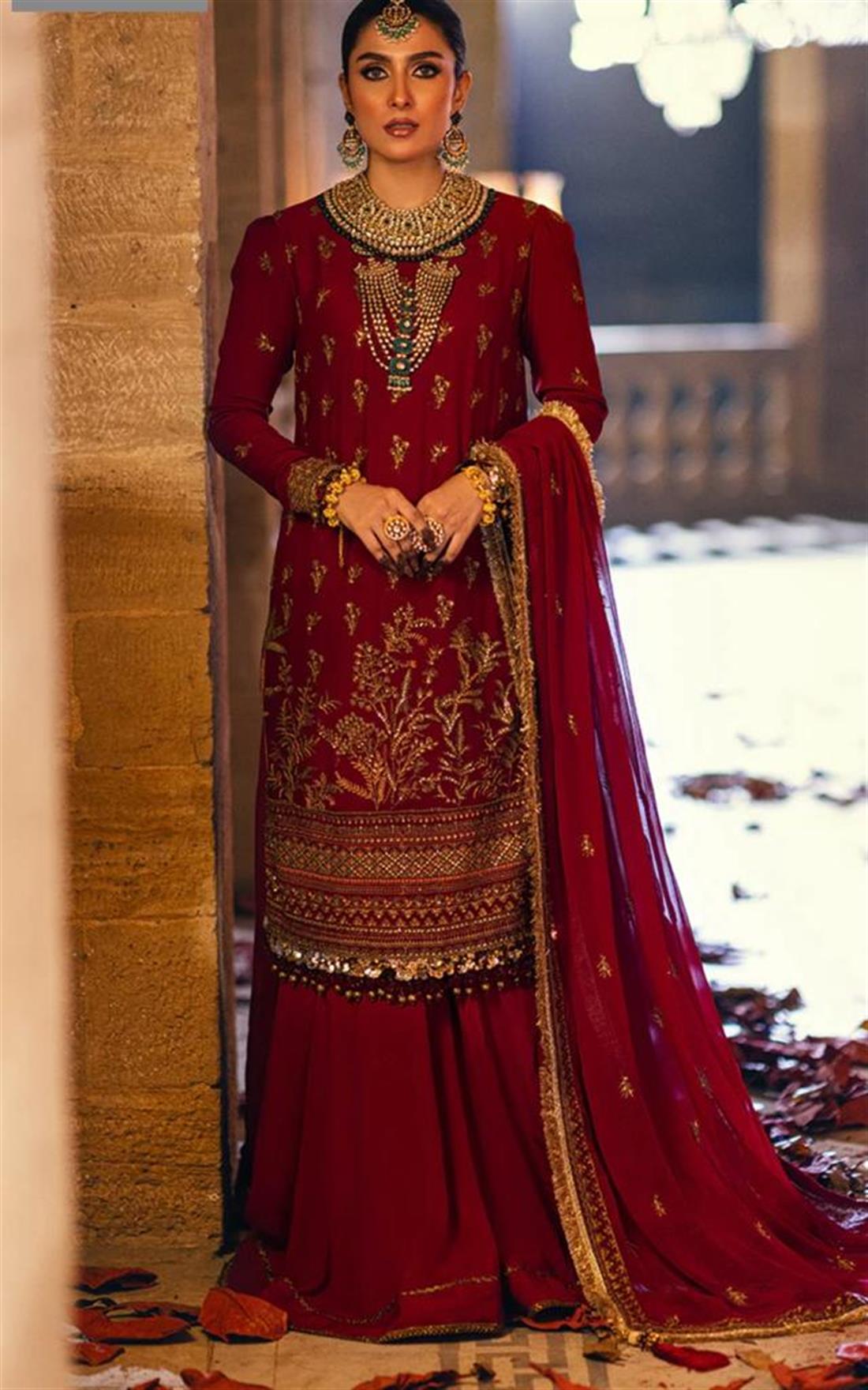 Maroon Sequinned Chiffon Ladies Readymade