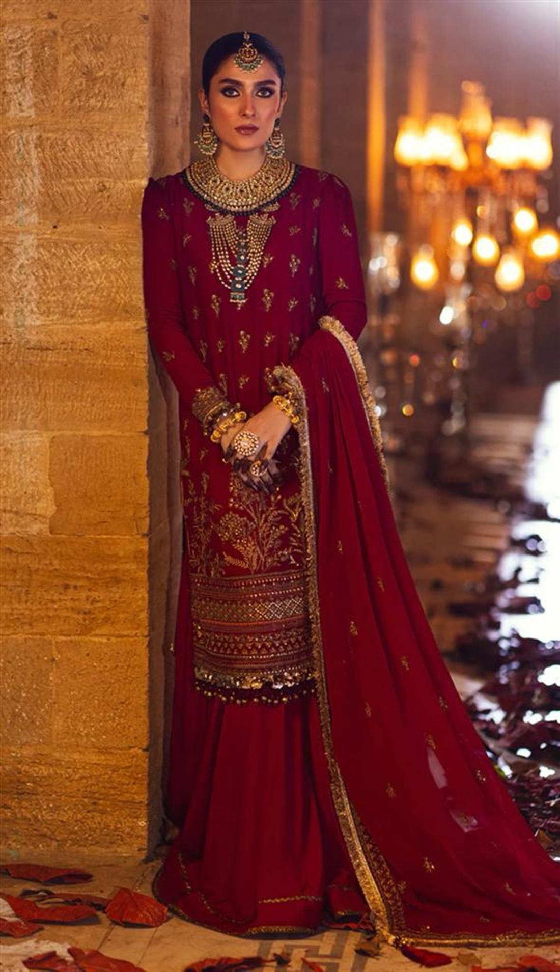 Maroon Sequinned Chiffon Ladies Readymade