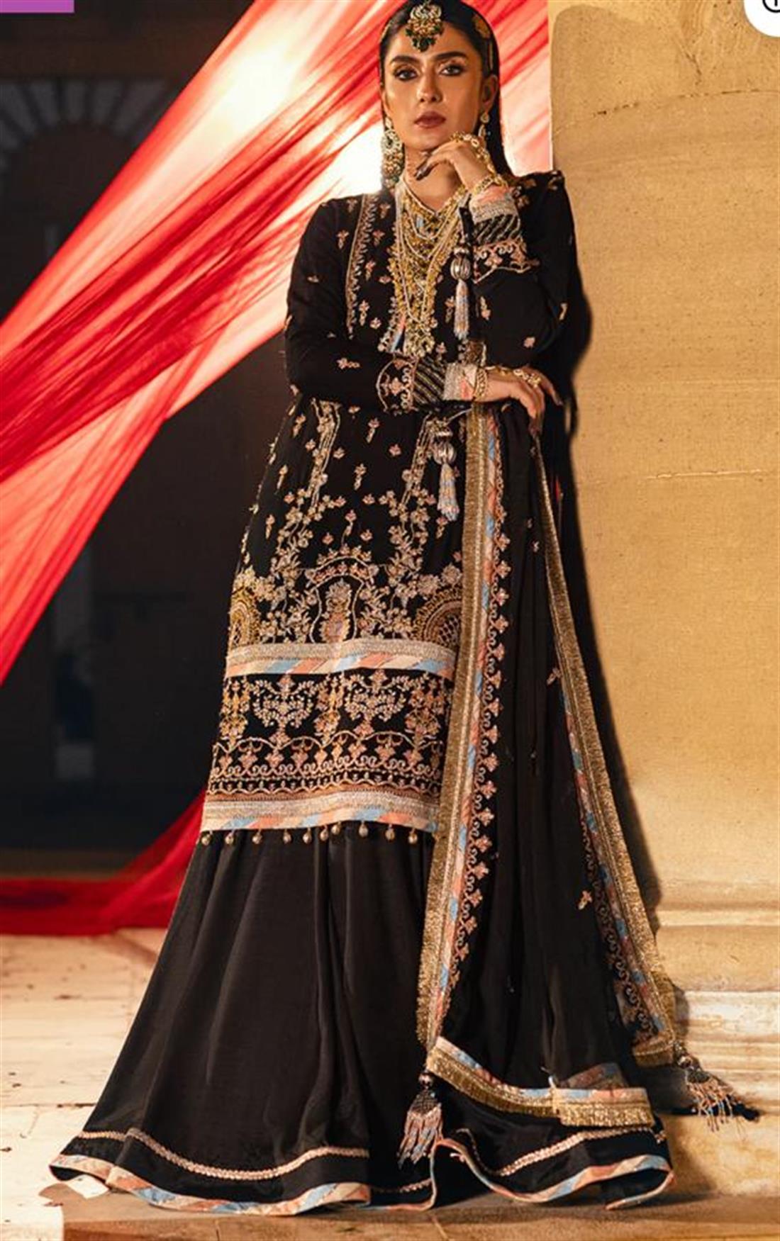 Black Sequinned Raw Silk Ladies Readymade