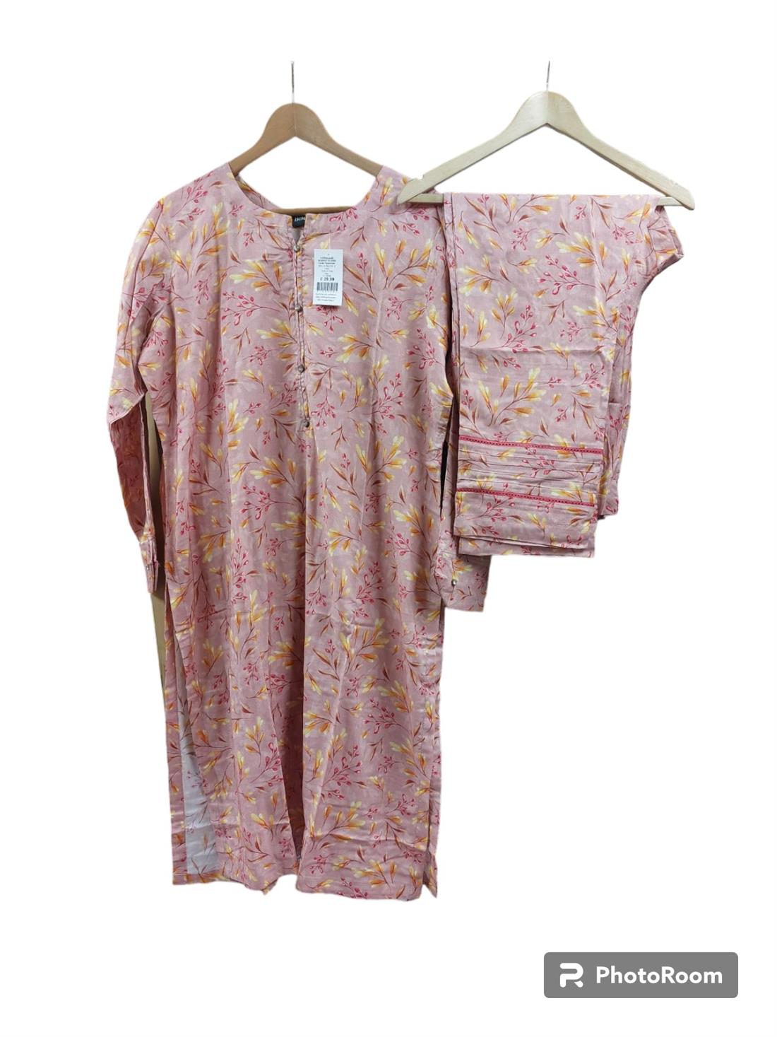 Peach Pink Digital Print Linen Ladies Readymade