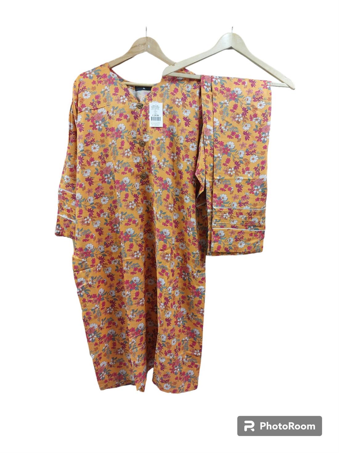 Orange Digital Print Linen Ladies Readymade