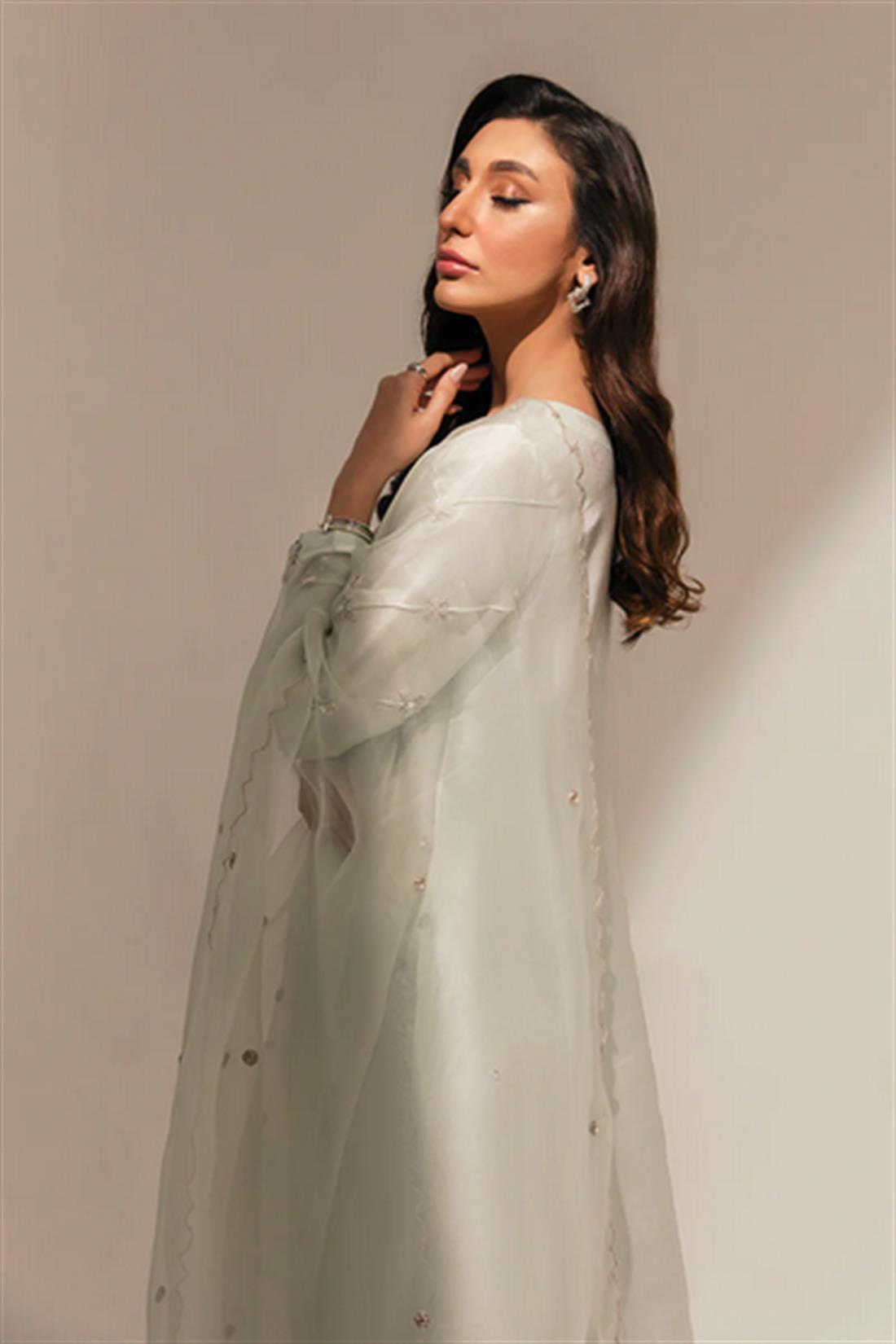Cream Embroidered Raw Silk Ladies Readymade