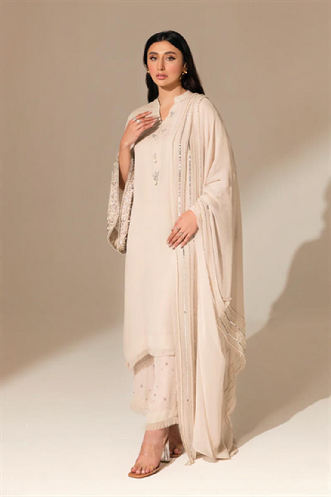 Light Beige Raw Silk Ladies Readymade