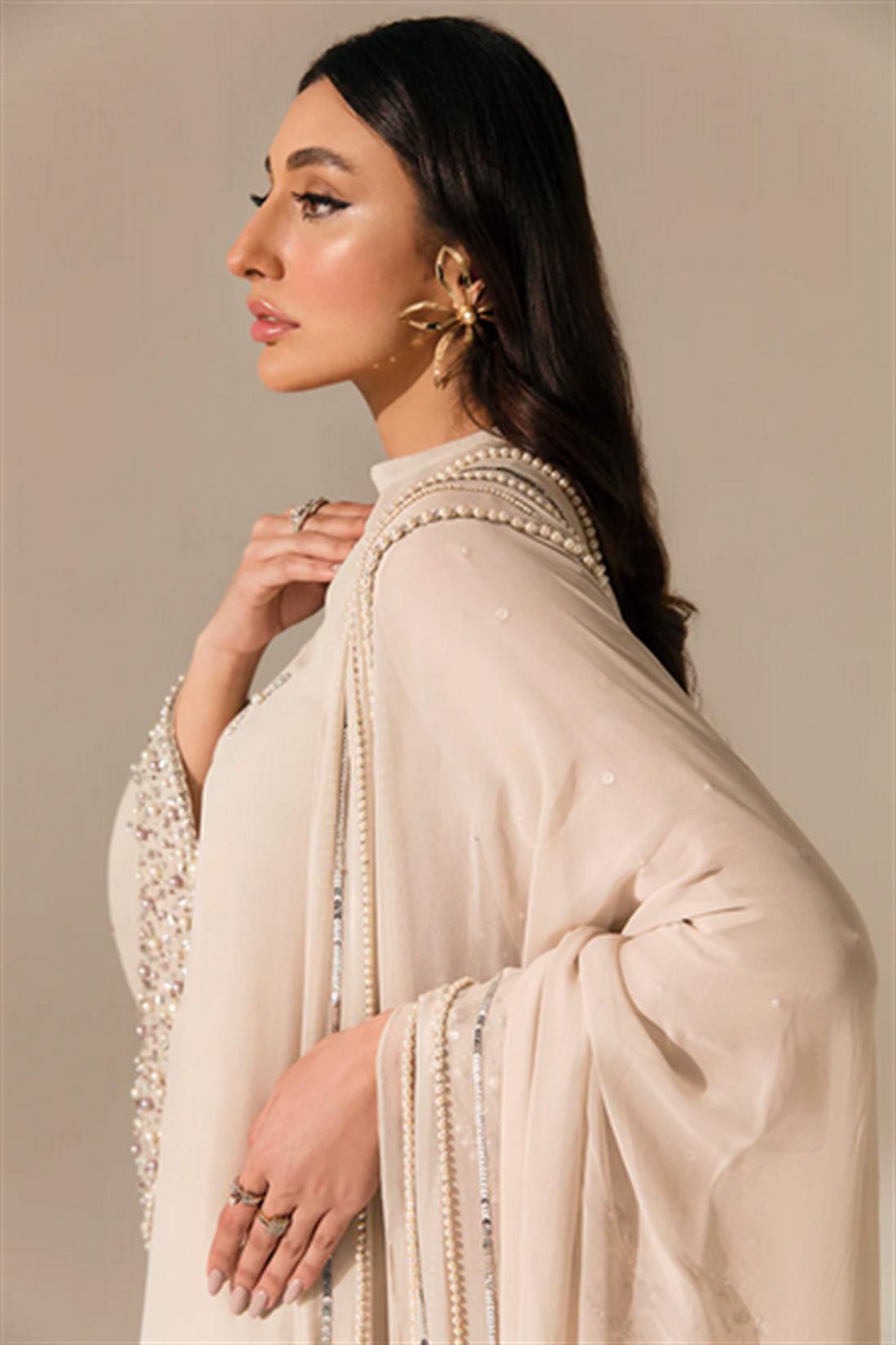 Light Beige Raw Silk Ladies Readymade
